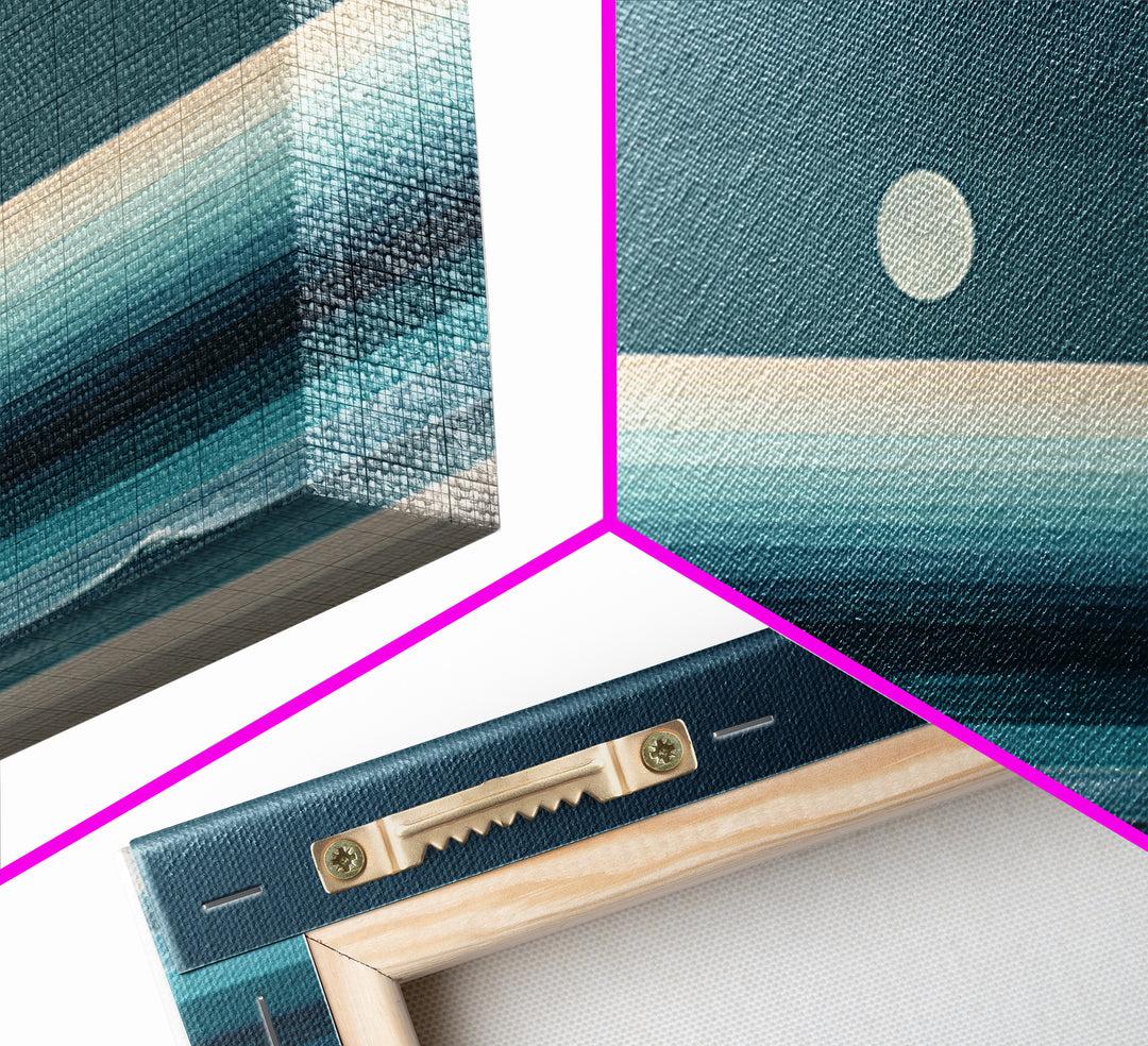 Minimal Moon Over Teal Ocean Canvas Print, Coastal Night Seascape, Modern Wall Art, Blue Horizontal Landscape Decor, Bedroom Art Prints