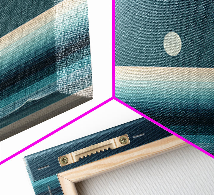 Minimal Moon Over Teal Ocean Canvas Print, Coastal Night Seascape, Modern Wall Art, Blue Horizontal Landscape Decor, Bedroom Art Prints