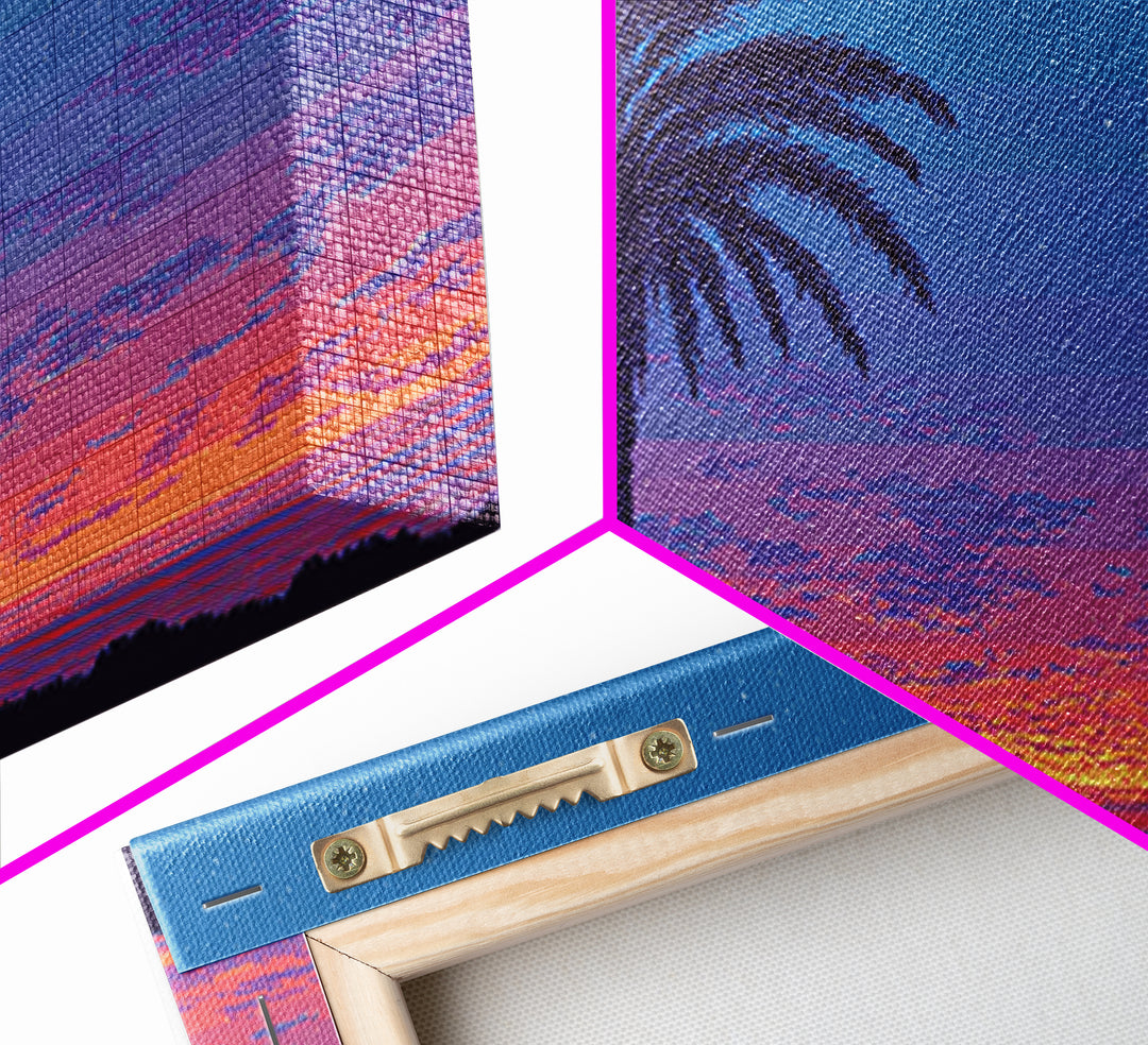 Starry Twilight Palm Tree Wall Art, Purple Blue Tropical Sunset, Retro California Poster, Modern Home Decor Canvas Print
