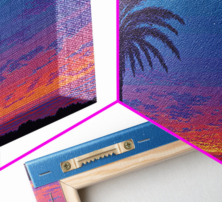 Starry Twilight Palm Tree Wall Art, Purple Blue Tropical Sunset, Retro California Poster, Modern Home Decor Canvas Print