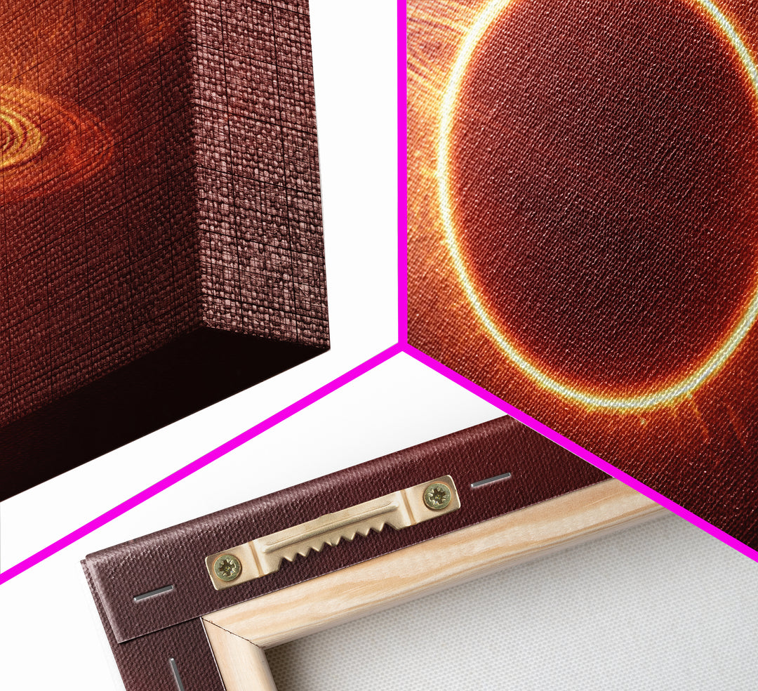 Ringed Planet Eclipse Framed Canvas Print, Cosmic Nebula Wall Art, Retro Sci Fi Poster, Orange Space Decor, Modern Art Print