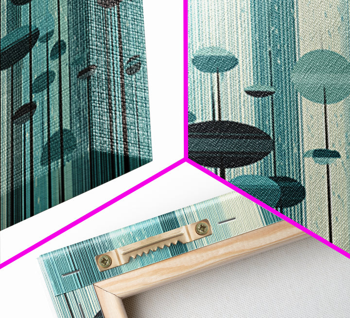Teal Futuristic Mushroom City Wall Art, Retro Sci Fi Landscape Print, Modern Abstract Poster, Midcentury Space Decor Gift