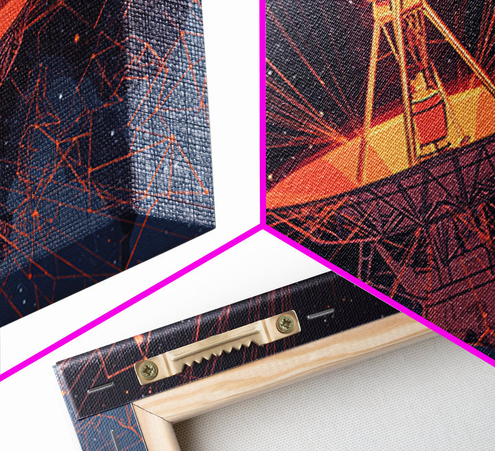 Orange Radio Telescope Under Stars Wall Art, Midcentury Modern Sci Fi Poster, Retro Space Abstract Print, Modern Wall Decor Gift
