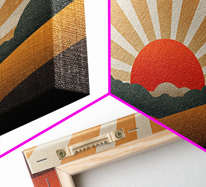Orange Sunburst Desert Hills Wall Art, Mid Century Modern Canvas, Retro Landscape Poster, MCM Decor, Living Room Print, Home Decor