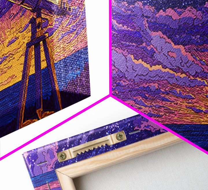 Purple Starry Telescope Ocean Wall Art, Retro Sci Fi Poster, Cosmic Mid Century Modern Decor, Space Astronomy Canvas Print