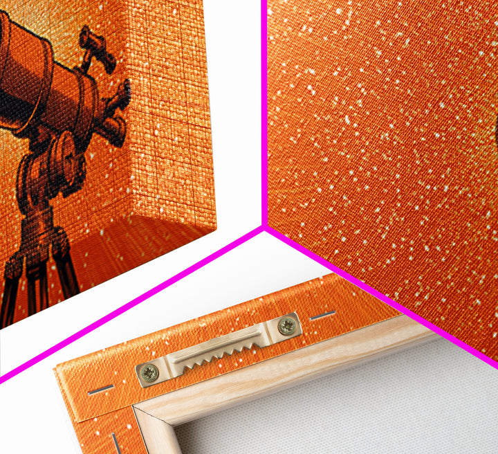 Orange Starfield Telescope Wall Art, Retro Space Poster, Cosmic Astronomy Decor, Mid Century Modern Canvas Print, Office Art