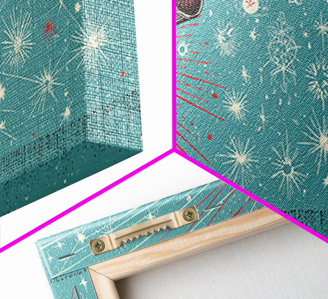 Teal Atomic Telescope Starburst Wall Art, Mid Century Modern Space Poster, Retro Sci Fi Canvas Print, Office Decor Gift Idea