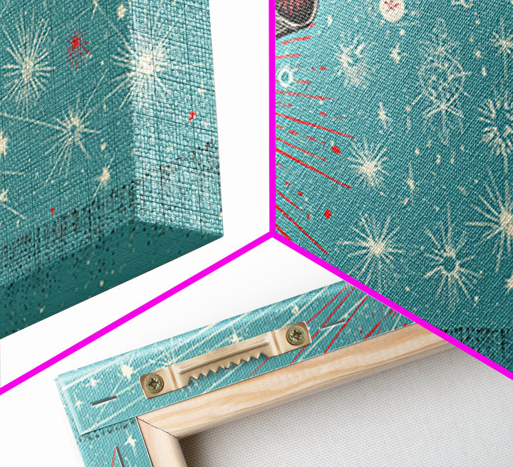 Teal Atomic Telescope Starburst Wall Art, Mid Century Modern Space Poster, Retro Sci Fi Canvas Print, Office Decor Gift Idea