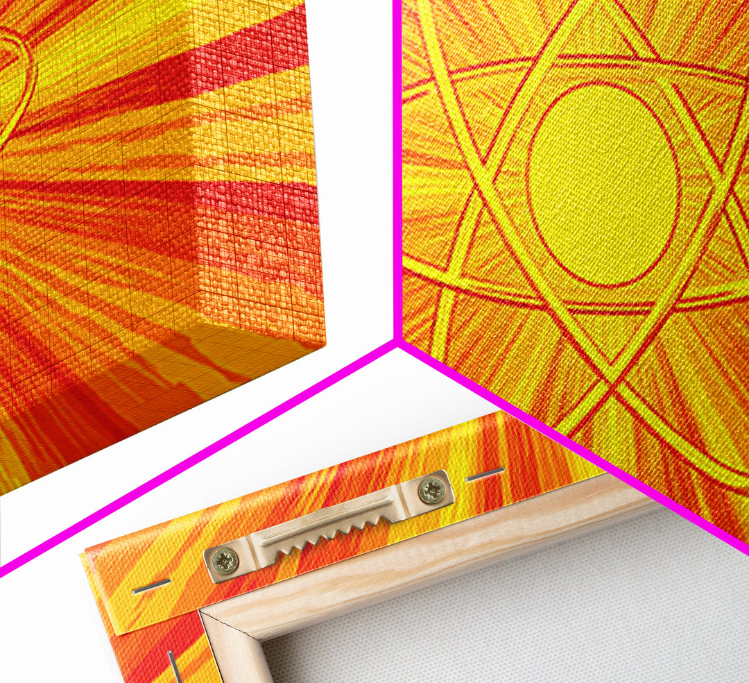Fiery Atomic Sunburst Canvas Print, Mid Century Modern Orange Wall Art, Retro Science Poster, Bold MCM Decor, Modern Art Print