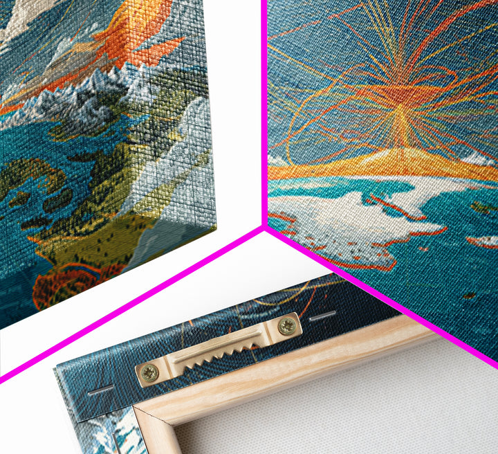 Cosmic Mountain Lake Sunset Wall Art, Panoramic Modern Landscape Print, Scenic Cabin Decor, Blue Orange Living Room Art Print
