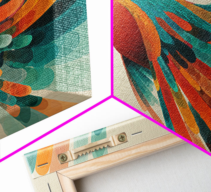 Colorful Hummingbird In Flight Canvas Print, Midcentury Modern Bird Art, Tropical Nature Decor, Vibrant Living Room Wall Art
