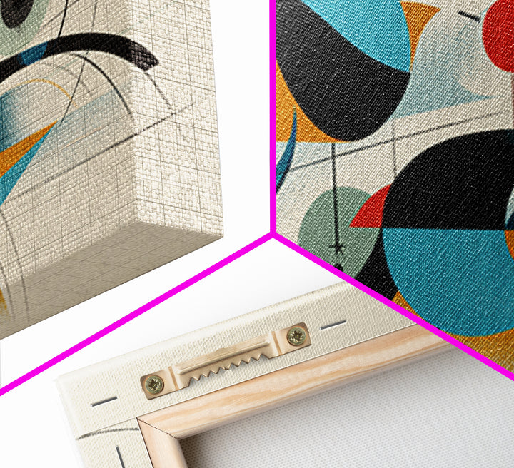 Geometric Abstract Birds Wall Art, Midcentury Modern Shapes Print, Bauhaus Inspired Decor, Teal Orange Living Room Art Print