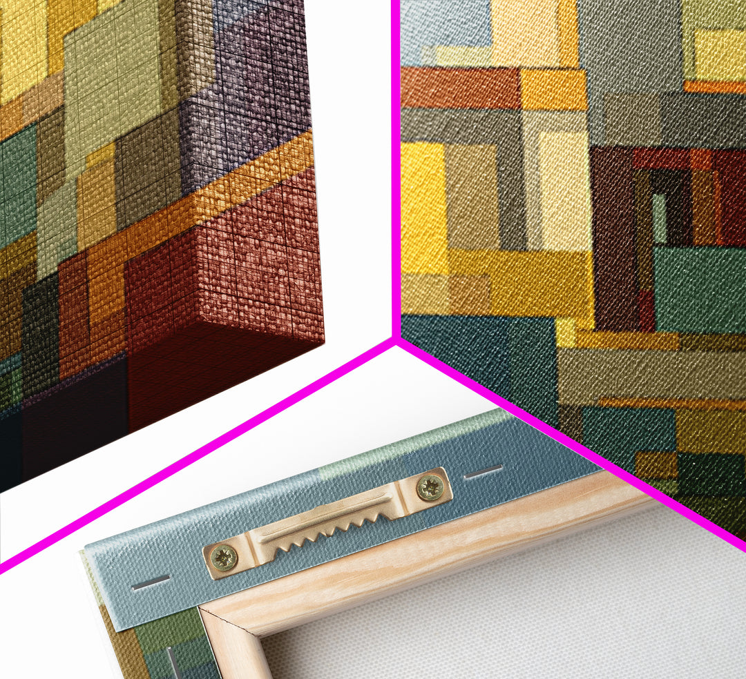 Abstract City Blocks In Muted Teal And Ochre Wall Art, Mid Century Modern Print, Geometric Home Decor, Living Room Artwork