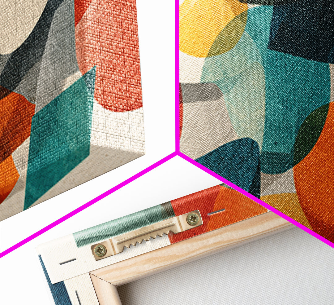 Transparent Organic Shapes Wall Art, Teal Orange Abstract Mid Century Modern Decor, Geometric Bauhaus Canvas Print For Home