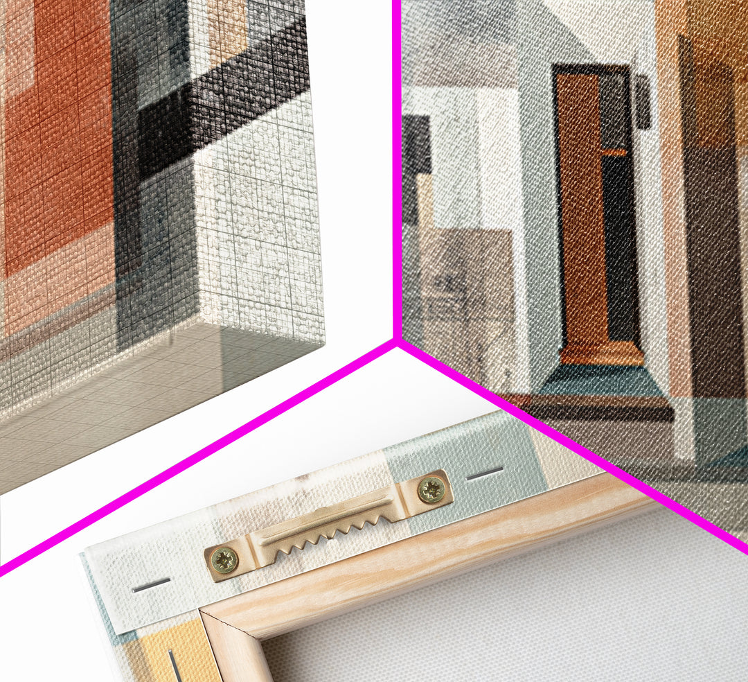 Abstract Doorway Facade Canvas Print, Bauhaus Architecture Wall Art, Midcentury Modern Decor, Rust Teal Office Poster Print