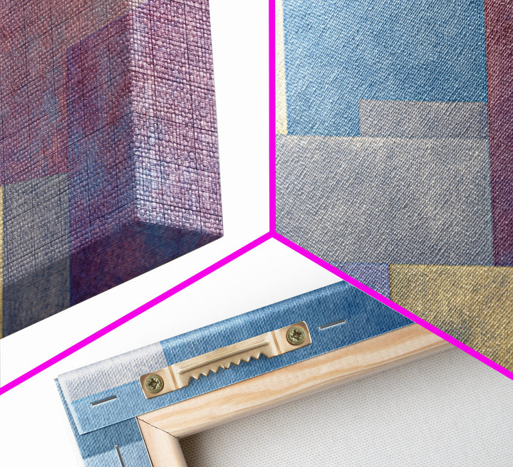 Pastel Architectural Blocks Wall Art, Minimal Geometric Modern Decor, Blue Purple Abstract Framed Canvas Print For Office