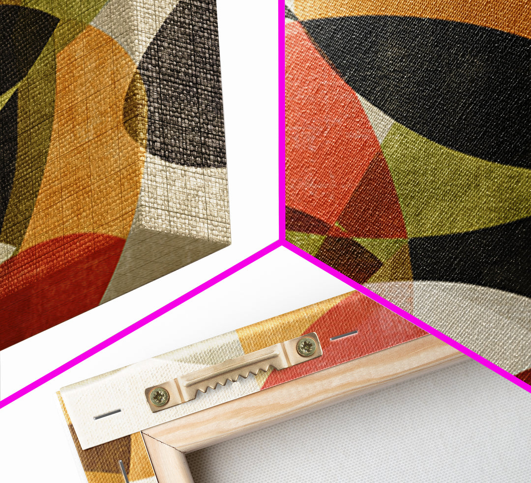 Layered Olive Red And Orange Abstract Leaves Wall Art, Midcentury Modern Art Print, Retro Geometric Decor For Living Room