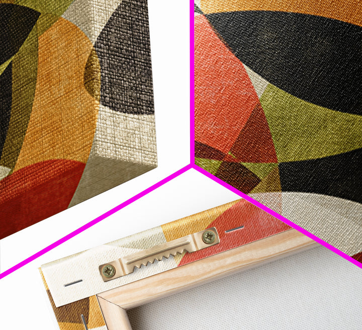 Layered Olive Red And Orange Abstract Leaves Wall Art, Midcentury Modern Art Print, Retro Geometric Decor For Living Room