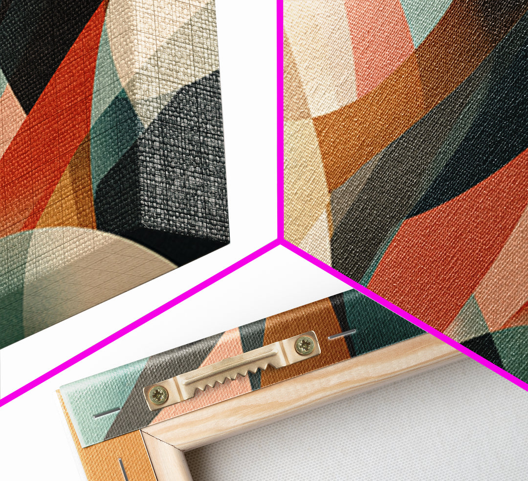 Coral Teal Rust And Cream Layered Curves Wall Art, Midcentury Modern Abstract Art Print, Retro Geometric Home Decor For Bedroom