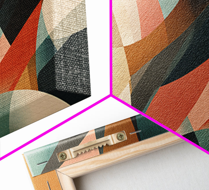 Coral Teal Rust And Cream Layered Curves Wall Art, Midcentury Modern Abstract Art Print, Retro Geometric Home Decor For Bedroom