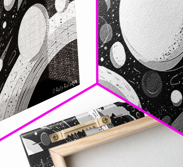 Black White And Gray Cosmic Bubbles Wall Art, Modern Abstract Art Print, Retro Sci Fi Space Decor For Office Or Game Room