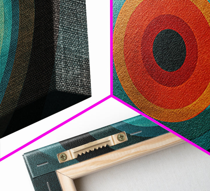 Teal Orange Geometric Bullseye Canvas Print, Midcentury Modern Wall Art, Abstract Circle Poster, Masculine Office Decor Print