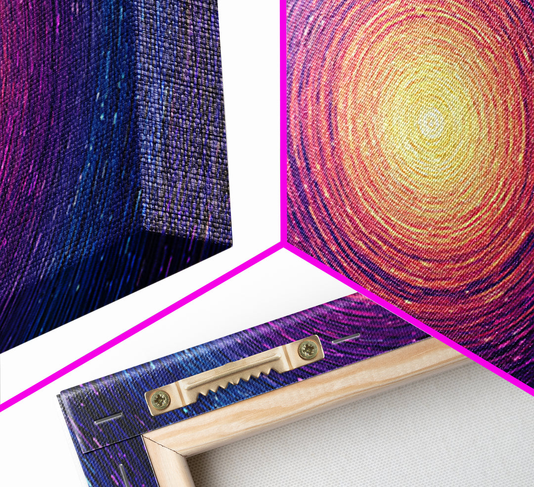 Radiant Magenta Blue Spiral Sun Wall Art, Cosmic Abstract Canvas, Modern Wall Decor, Vibrant Space Print For Living Room