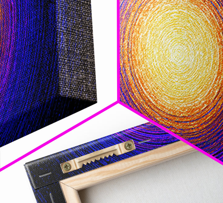 Golden Sun Blue Vortex Canvas Print, Cosmic Abstract Wall Art, Modern Retro Poster, Vibrant Space Decor For Living Room Or Office