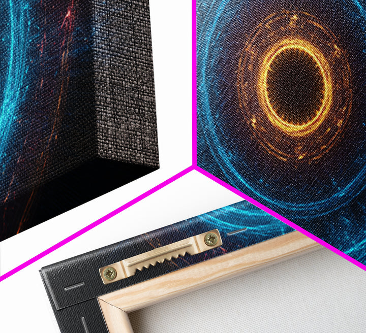 Electric Blue Orbital Ring Wall Art, Futuristic Sci Fi Abstract Canvas, Modern Geometric Space Decor For Living Room Or Office