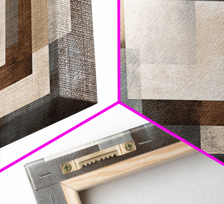 Neutral Beige Gray Layered Rectangles Framed Canvas Print, Modern Abstract Wall Art, Minimalist Living Room Home Decor Print