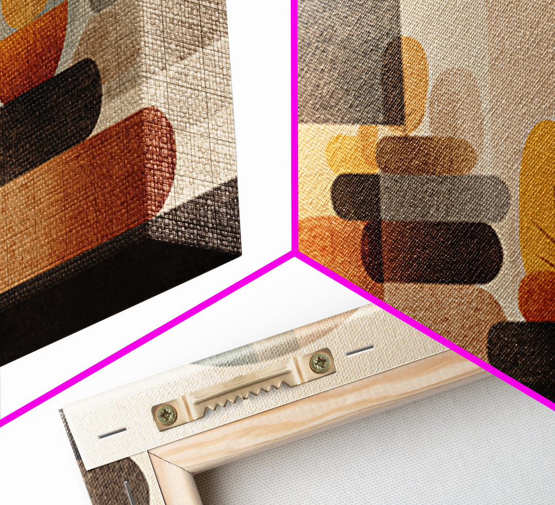 Warm Stacked Abstract Shapes With Arches, Midcentury Modern Wall Art, Earth Tone Retro Decor, Large Canvas Print, Living Room Home Decor