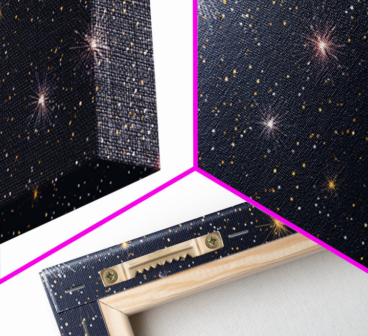 Dark Navy Gold Starry Sky Wall Art, Celestial Space Abstract Print, Modern Home Decor, Cosmic Retro Poster For Bedroom Decor