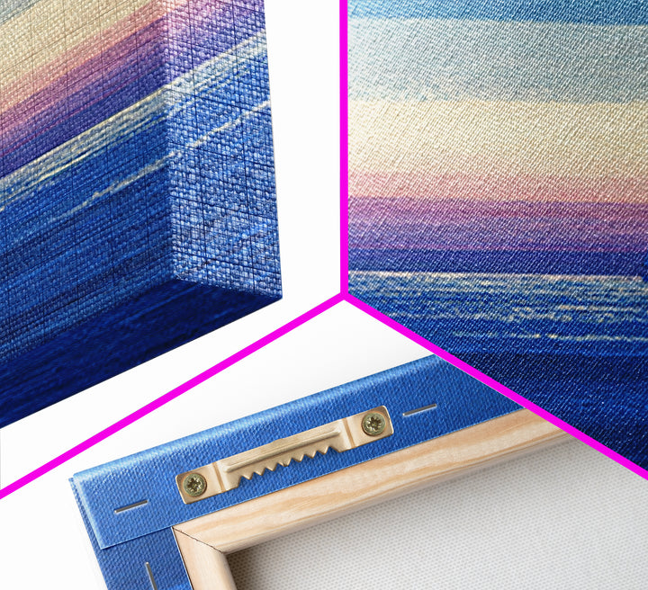 Blue Textured Sailboat Canvas Print, Ocean Sunset Seascape Wall Decor, Coastal Landscape Art For Bedroom And Lake House Decor