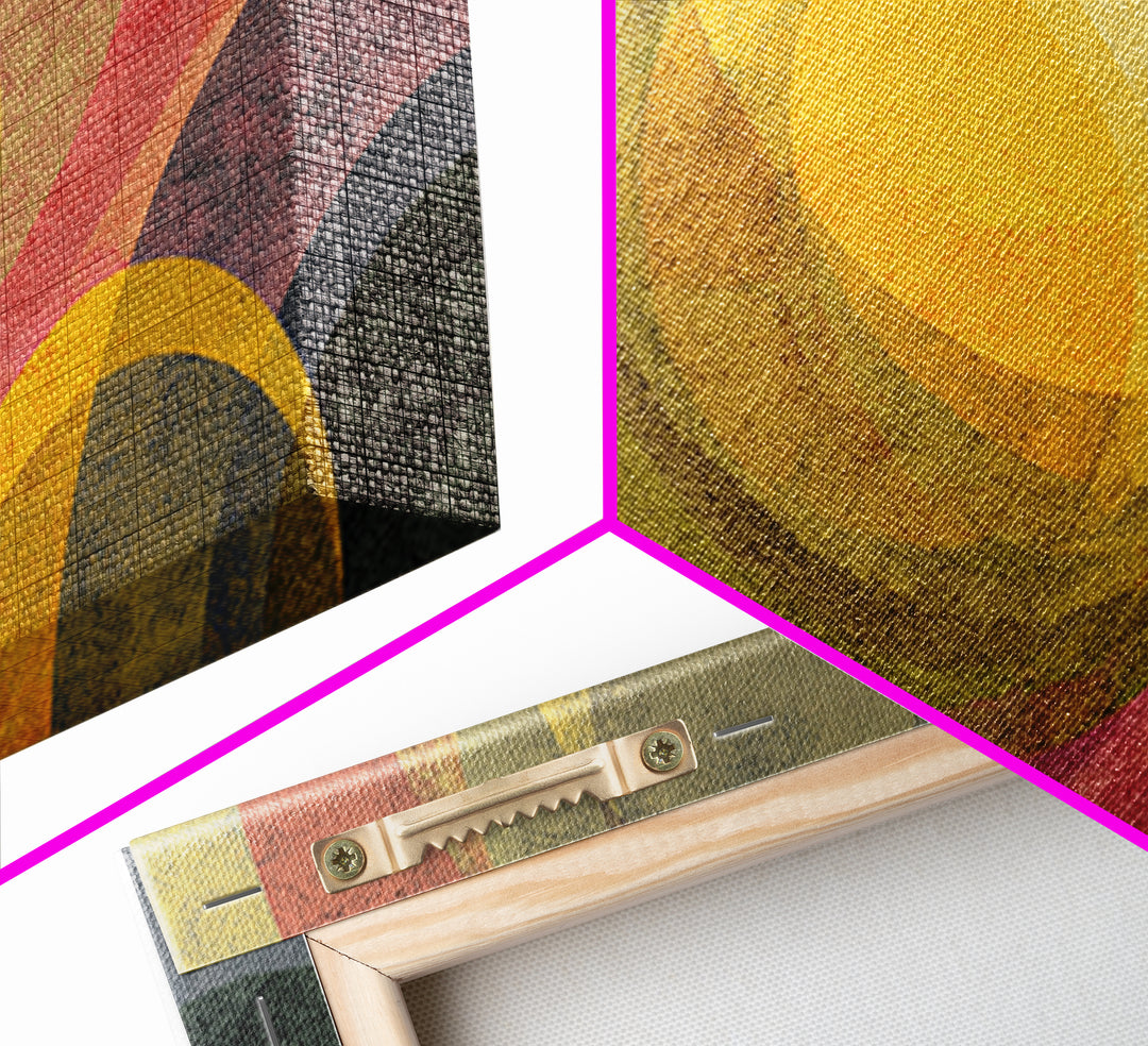 Layered Circles And Golden Orb Wall Art, Midcentury Modern Abstract Art, Retro Geometric Poster, Bold MCM Living Room Decor