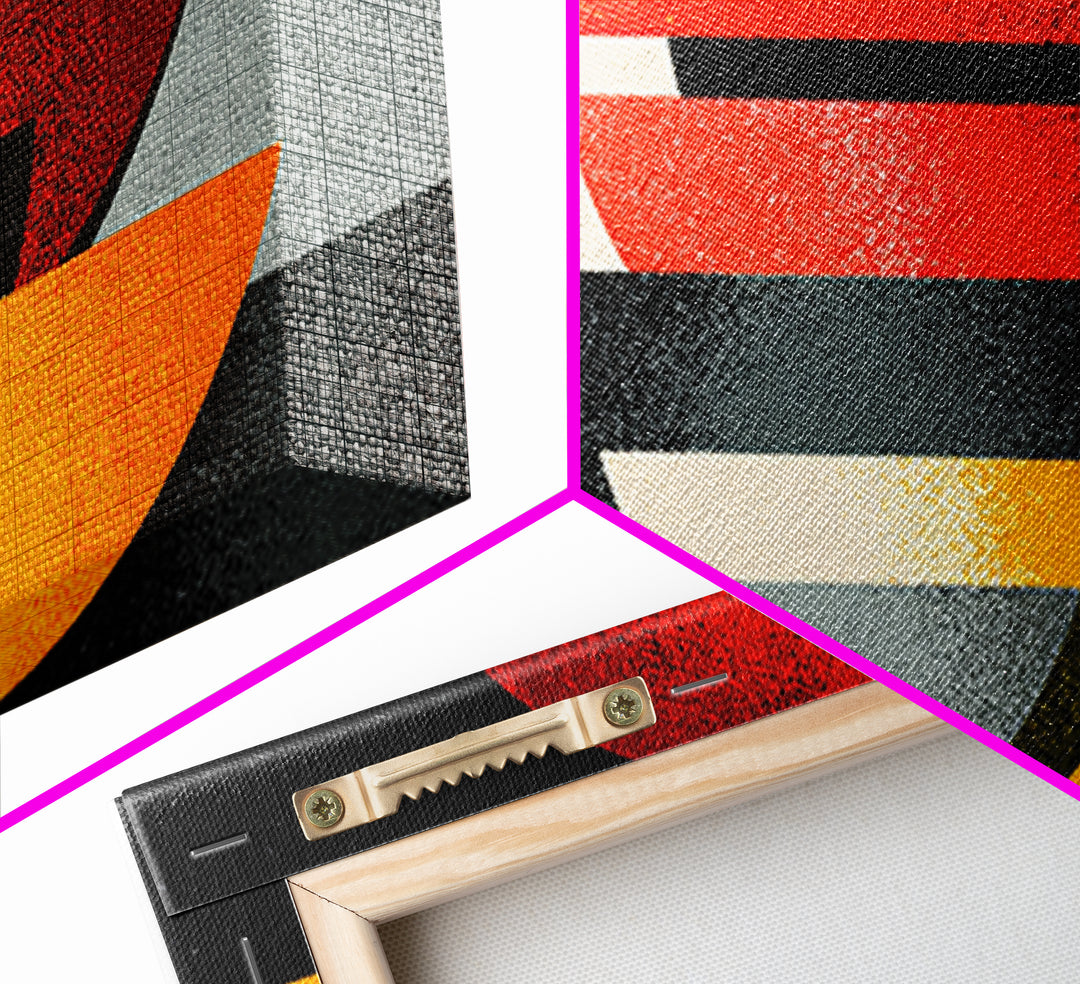 Red Sun And Black Bowls Wall Art, Midcentury Modern Canvas Print, Retro Geometric Abstract Poster, Orange MCM Home Decor