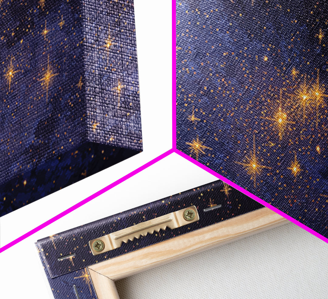 Purple Blue Galaxy Star Cloud Framed Canvas Print, Celestial Space Wall Art, Modern Cosmic Decor For Bedroom Or Office Decor