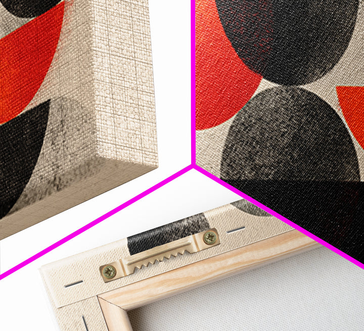 Red Black Gray Semi Circle Abstract Canvas Print, Mid Century Modern Wall Decor, Bauhaus Geometric Art For Office And Living Room