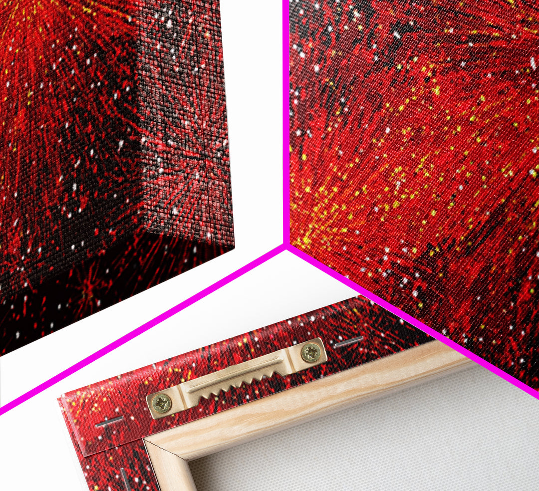 Fiery Red Starburst Fireworks Wall Art, Retro Atomic Mid Century Modern Decor, Bold Abstract Print For Living Room Or Office
