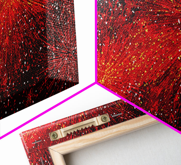 Fiery Red Starburst Fireworks Wall Art, Retro Atomic Mid Century Modern Decor, Bold Abstract Print For Living Room Or Office