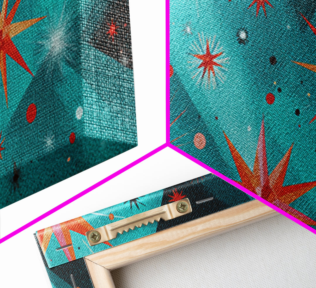 Turquoise Atomic Starburst Wall Art, Mid Century Modern Decor, Retro 50s Space Abstract Print For Living Room And Office