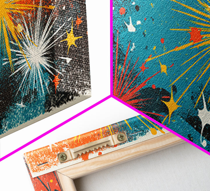 Teal Orange Splatter Starburst Wall Art, Atomic Mid Century Modern Decor, Retro Abstract Print For Living Room Or Office Decor