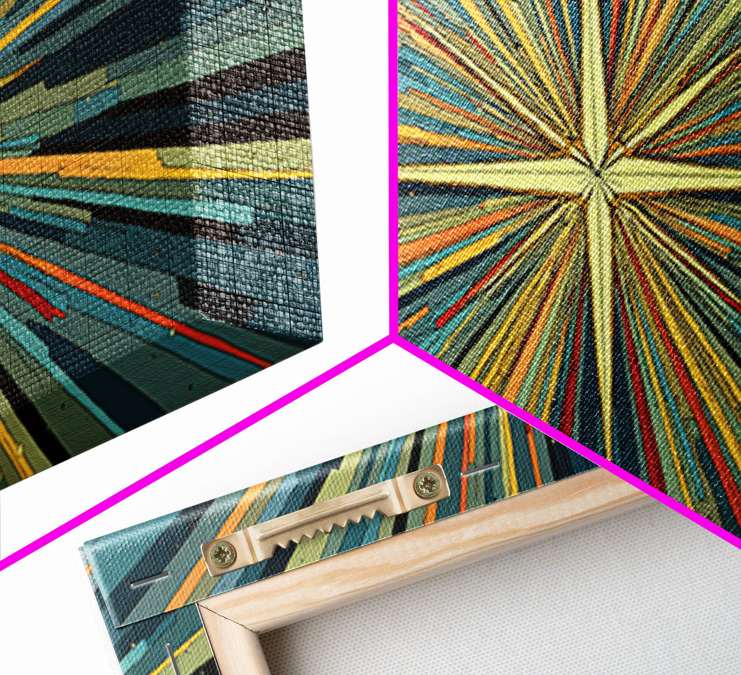 Teal Orange Atomic Starburst Wall Art, Midcentury Modern Abstract Print, Retro Geometric MCM Artwork For Living Room Decor