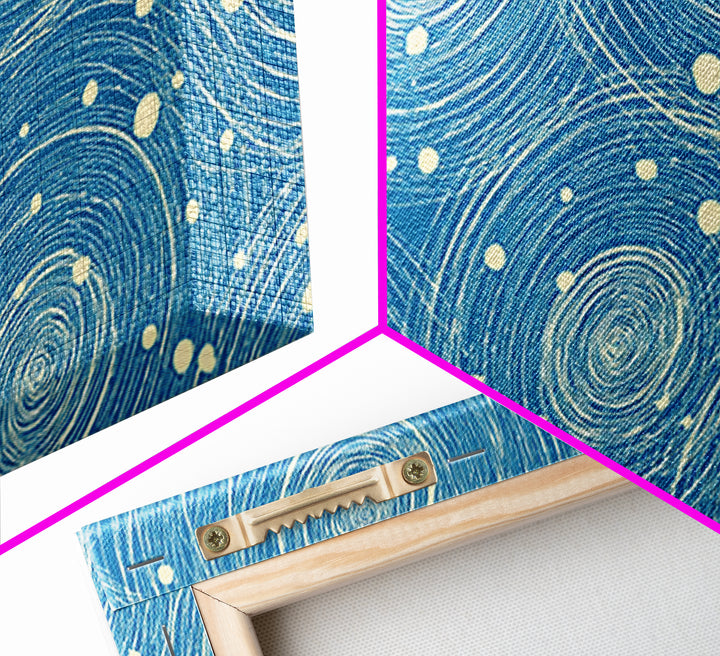 Blue Swirling Star Field Framed Canvas Print, Midcentury Modern Wall Art, Retro Abstract Poster, Cosmic Home Decor, MCM Office Decor