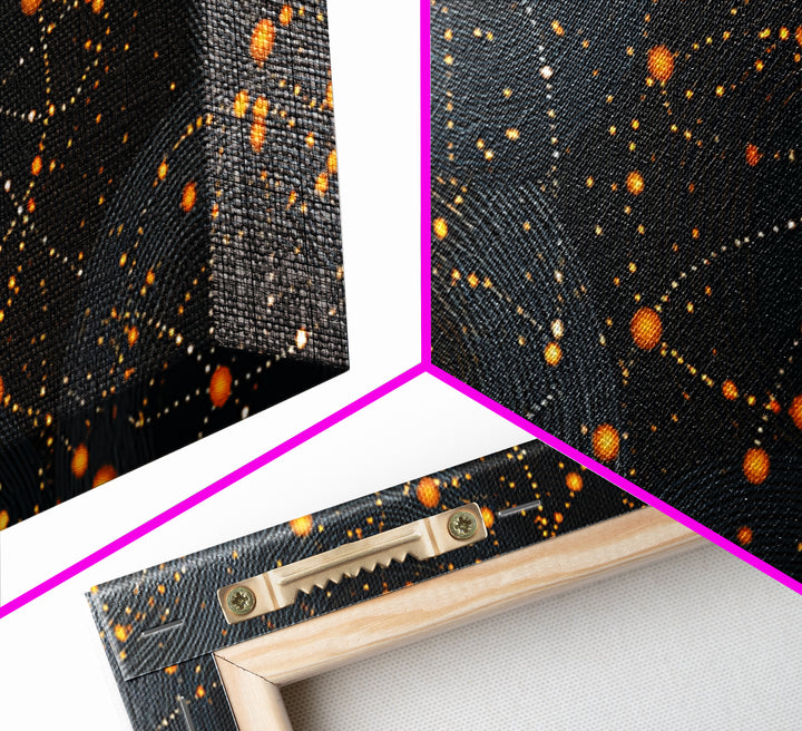 Orange Atomic Constellation Canvas Print, Midcentury Modern Wall Art, Retro Sci Fi Poster, Cosmic Abstract Decor For Office