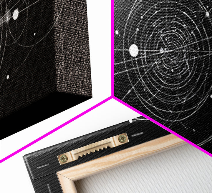 White Orbital Geometry In Black Space Wall Art, Modern Abstract Art Print, Sci Fi Decor, Geometric Wall Decor Gift For Office