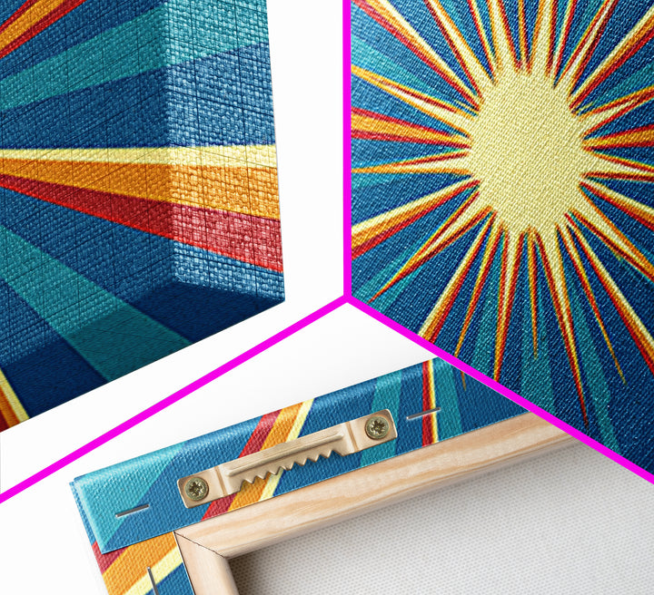 Retro Radiant Sunburst In Teal Blue Wall Art, Midcentury Modern Art, Atomic 60s Poster, Colorful Geometric Wall Decor Print