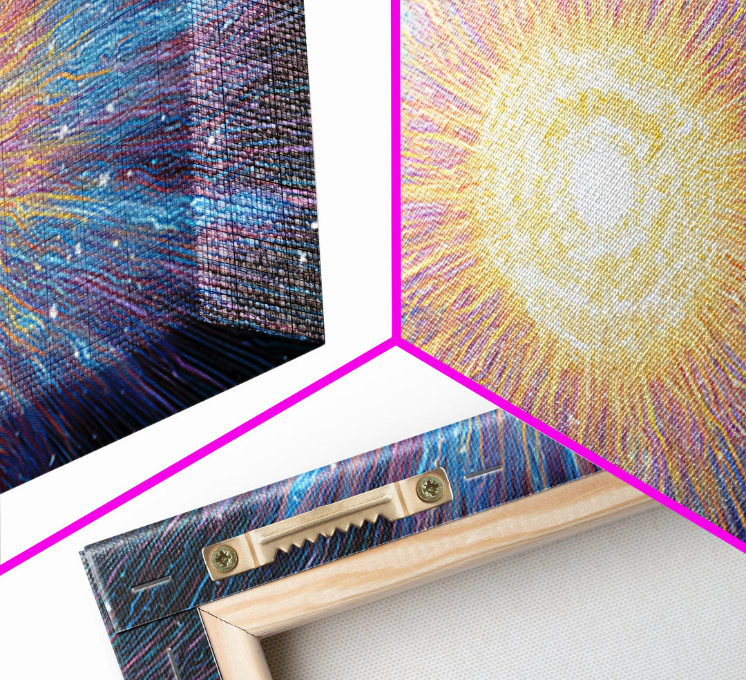 Electric Solar Burst With Rainbow Lines Canvas Print, Space Abstract Art, Modern Wall Art, Colorful Sci Fi Decor Gift Idea