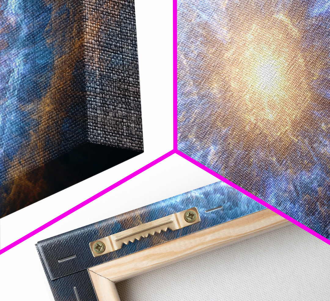 Blue Gold Nebula Eye Cosmic Light Wall Art, Space Abstract Art, Modern Wall Decor, Sci Fi Art Print For Living Room Decor