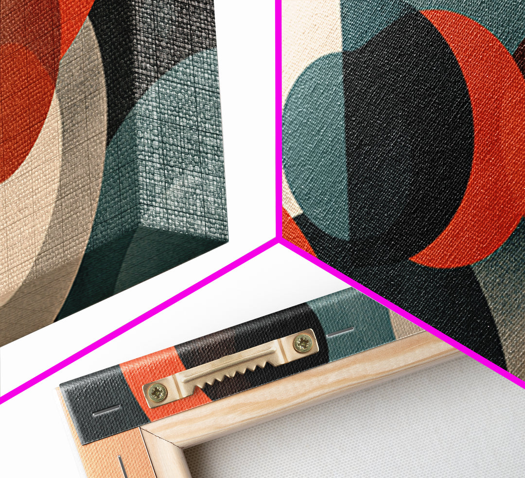 Rust Teal Cream Overlapping Circle Abstract Canvas Print, Midcentury Modern Wall Art, Retro Geometric Decor, Large MCM Poster