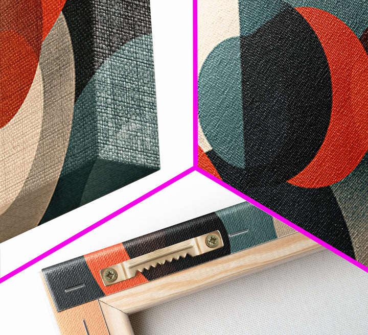 Rust Teal Cream Overlapping Circle Abstract Canvas Print, Midcentury Modern Wall Art, Retro Geometric Decor, Large MCM Poster